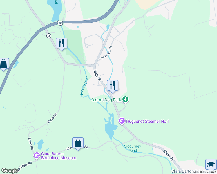 map of restaurants, bars, coffee shops, grocery stores, and more near 6 Maple Avenue in Oxford