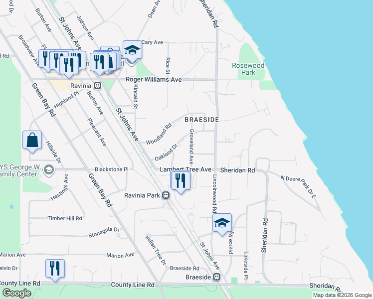 map of restaurants, bars, coffee shops, grocery stores, and more near 443 Ashland Place in Highland Park