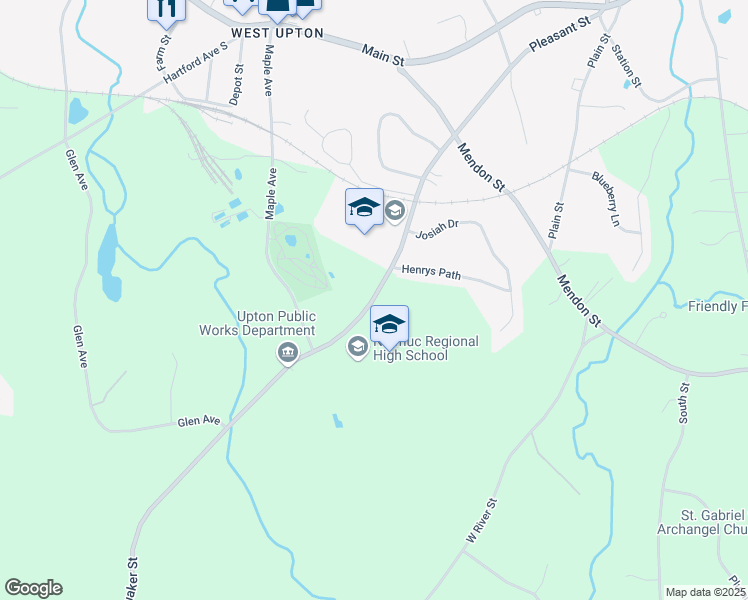 map of restaurants, bars, coffee shops, grocery stores, and more near 90 Pleasant Street in Upton