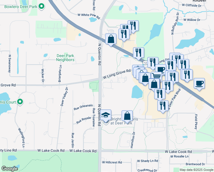 map of restaurants, bars, coffee shops, grocery stores, and more near 21946 West Tori Lane in Deer Park