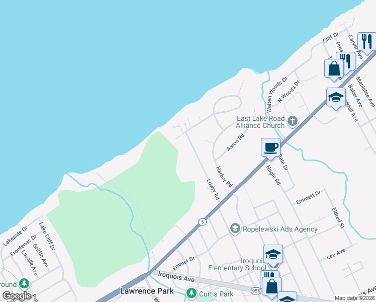 map of restaurants, bars, coffee shops, grocery stores, and more near 220 Lowry Rd in Erie