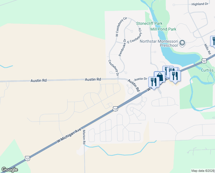 map of restaurants, bars, coffee shops, grocery stores, and more near in Saline