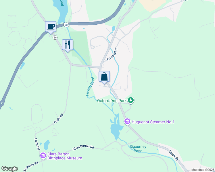 map of restaurants, bars, coffee shops, grocery stores, and more near 681 Massachusetts 12 in Oxford