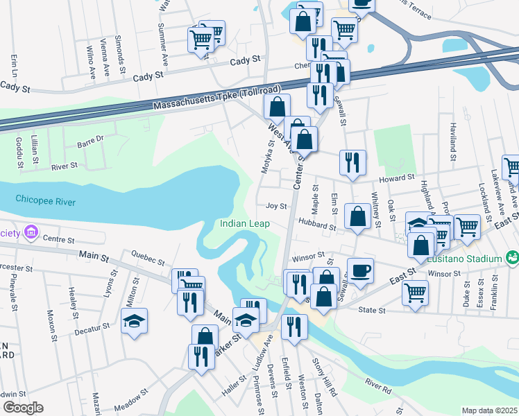 map of restaurants, bars, coffee shops, grocery stores, and more near 4 Rogers Avenue in Ludlow