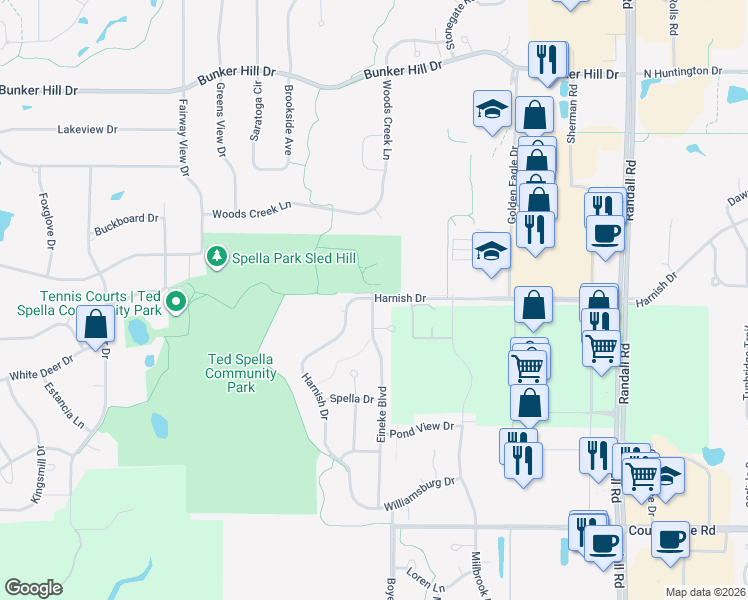 map of restaurants, bars, coffee shops, grocery stores, and more near 830 Eineke Boulevard in Algonquin