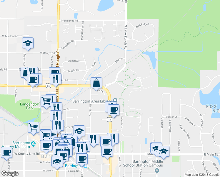 map of restaurants, bars, coffee shops, grocery stores, and more near 511 Lake Zurich Rd in Barrington