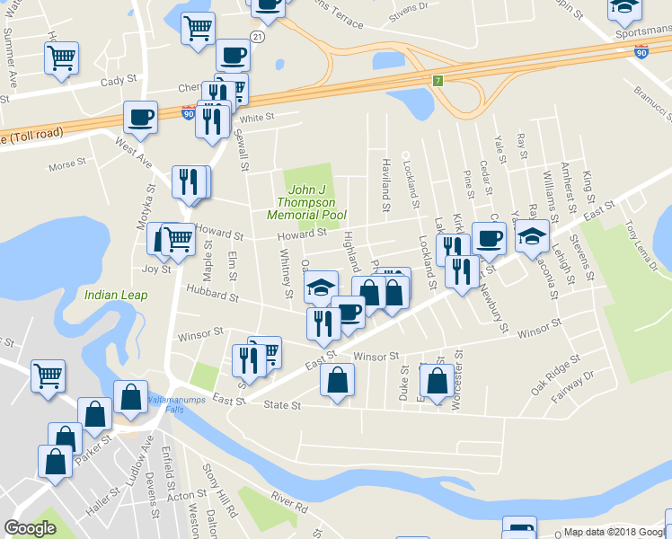 map of restaurants, bars, coffee shops, grocery stores, and more near 35 Cypress Street in Ludlow