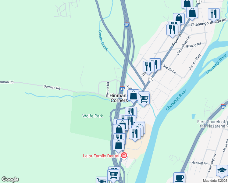 map of restaurants, bars, coffee shops, grocery stores, and more near 10 Wynne Road in Binghamton