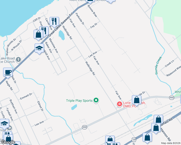 map of restaurants, bars, coffee shops, grocery stores, and more near 625-699 Walbridge Rd in Erie