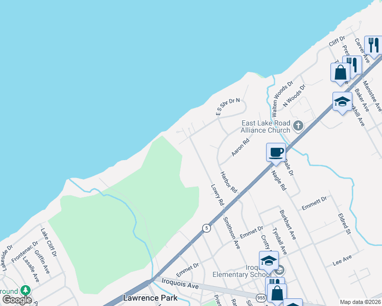 map of restaurants, bars, coffee shops, grocery stores, and more near 4243 S Shore Dr in Erie