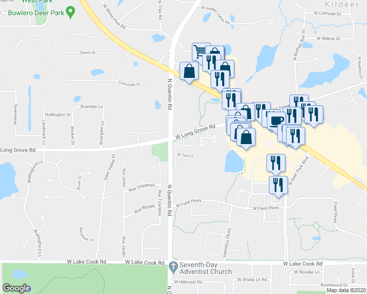 map of restaurants, bars, coffee shops, grocery stores, and more near 21945 West Talia Lane in Deer Park