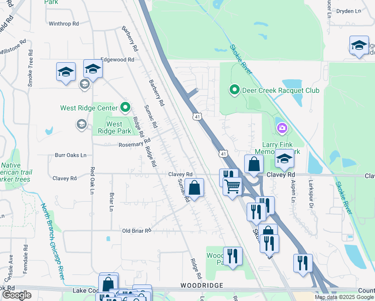 map of restaurants, bars, coffee shops, grocery stores, and more near 477 Barberry Road in Highland Park