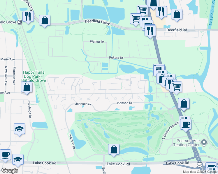 map of restaurants, bars, coffee shops, grocery stores, and more near 640 Pintail Street in Deerfield