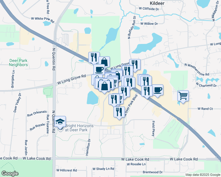 map of restaurants, bars, coffee shops, grocery stores, and more near 20530 North Rand Road in Deer Park