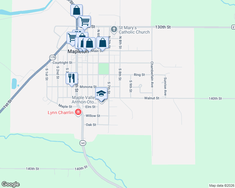 map of restaurants, bars, coffee shops, grocery stores, and more near 400-498 South 8th Street in Mapleton