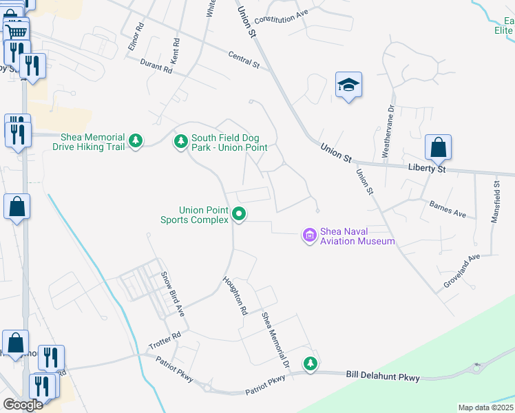 map of restaurants, bars, coffee shops, grocery stores, and more near 387 Shea Memorial Drive in Weymouth