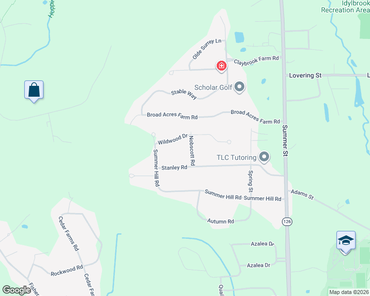 map of restaurants, bars, coffee shops, grocery stores, and more near 3 Nobscott Road in Medway