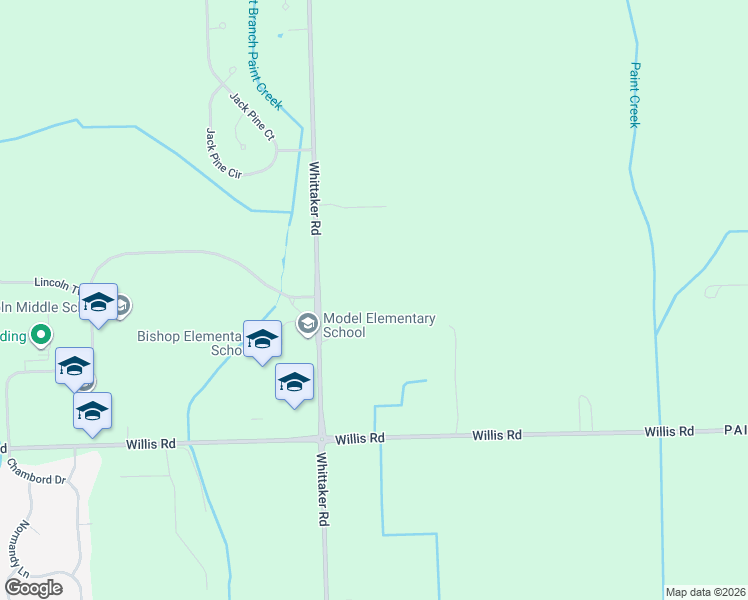 map of restaurants, bars, coffee shops, grocery stores, and more near 8733 Whittaker Road in Ypsilanti