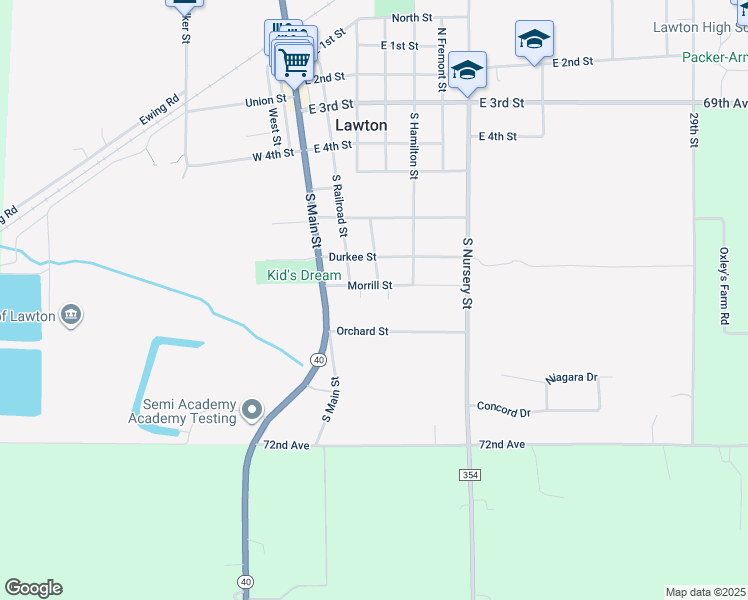 map of restaurants, bars, coffee shops, grocery stores, and more near 132 Morrill Street in Lawton
