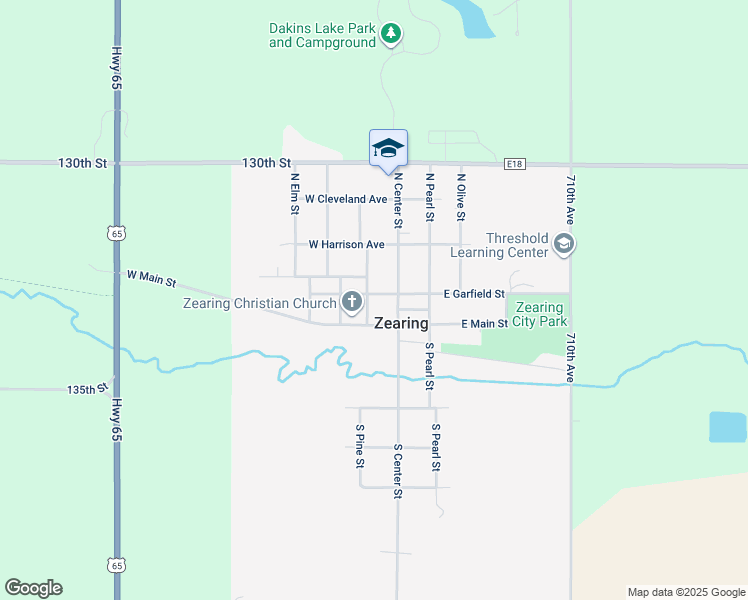 map of restaurants, bars, coffee shops, grocery stores, and more near 111 W Garfield St in Zearing