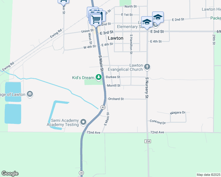 map of restaurants, bars, coffee shops, grocery stores, and more near 607 South Main Street in Lawton
