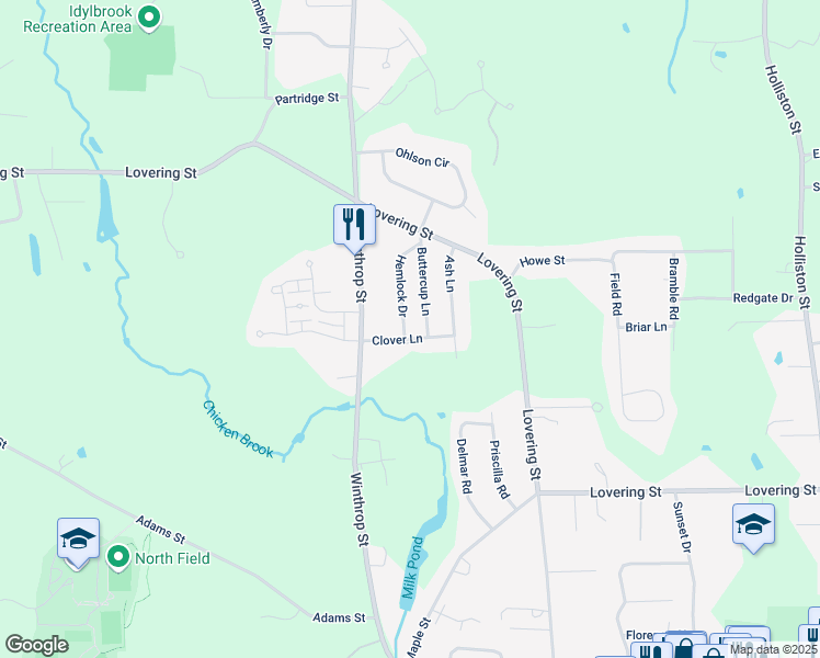 map of restaurants, bars, coffee shops, grocery stores, and more near 21 Hemlock Drive in Medway