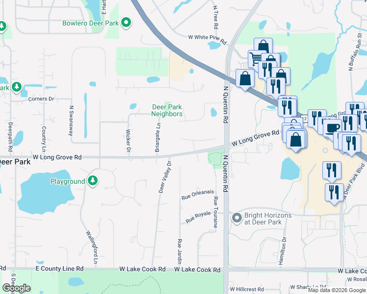 map of restaurants, bars, coffee shops, grocery stores, and more near 505 Rue Chamonix in Deer Park