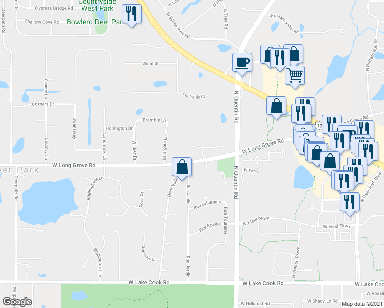 map of restaurants, bars, coffee shops, grocery stores, and more near 505 Rue Chamonix in Deer Park