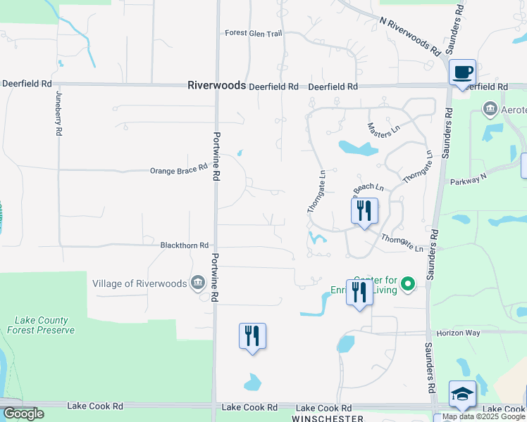 map of restaurants, bars, coffee shops, grocery stores, and more near 2700 Gemini Lane in Riverwoods