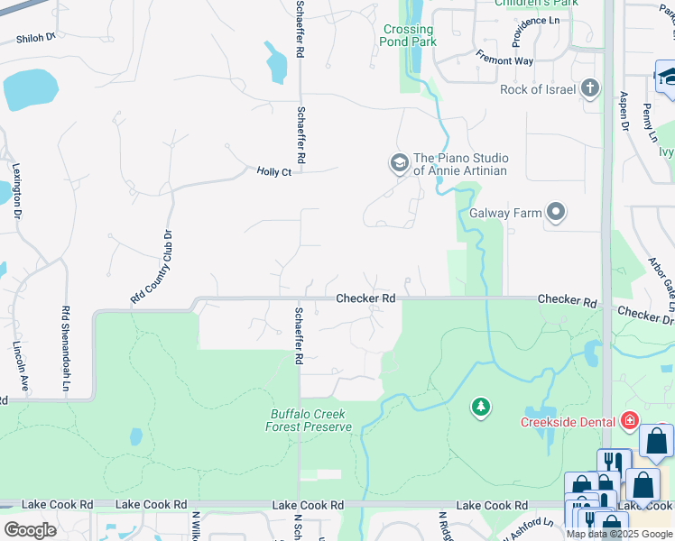 map of restaurants, bars, coffee shops, grocery stores, and more near 1857 Cardinal Way in Long Grove
