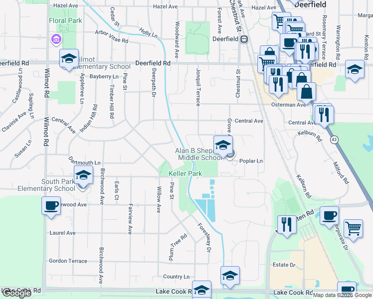 map of restaurants, bars, coffee shops, grocery stores, and more near 464 Princeton Lane in Deerfield