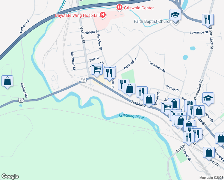 map of restaurants, bars, coffee shops, grocery stores, and more near 1580 N Main St in Palmer