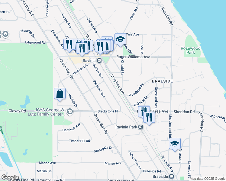 map of restaurants, bars, coffee shops, grocery stores, and more near 522 Burton Avenue in Highland Park
