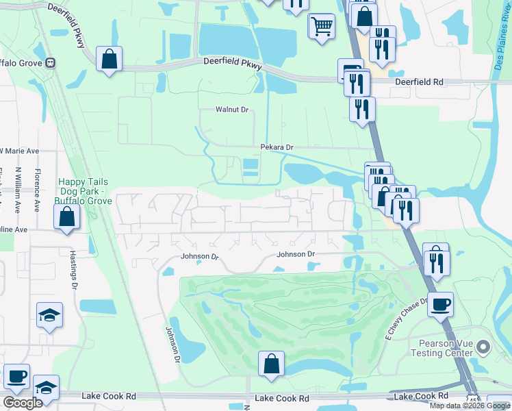 map of restaurants, bars, coffee shops, grocery stores, and more near 640 Pintail Street in Deerfield