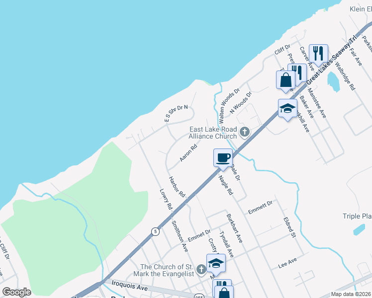 map of restaurants, bars, coffee shops, grocery stores, and more near 4304 Aaron Rd in Erie