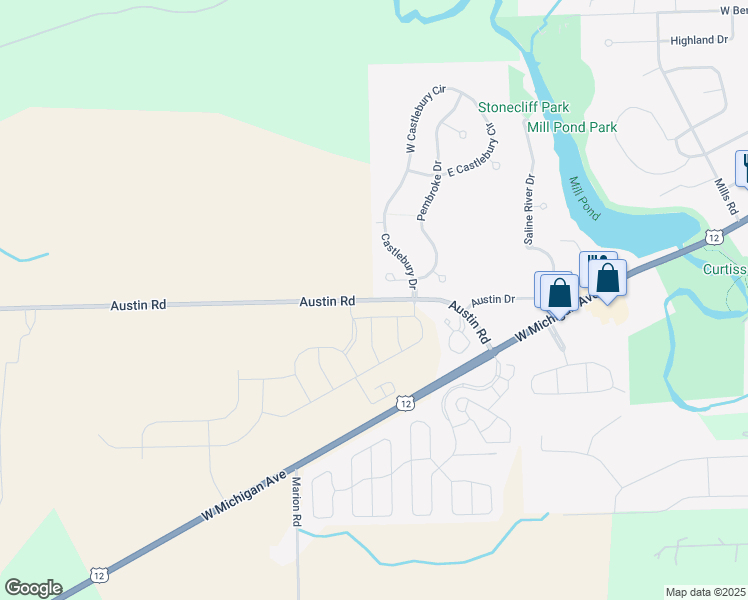 map of restaurants, bars, coffee shops, grocery stores, and more near 3501 Austin Road in Saline