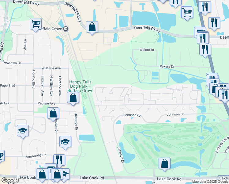 map of restaurants, bars, coffee shops, grocery stores, and more near 888 Swallow Street in Deerfield