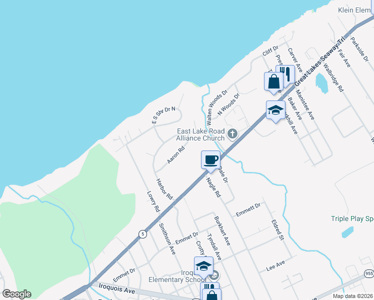 map of restaurants, bars, coffee shops, grocery stores, and more near 4343 Aaron Rd in Erie