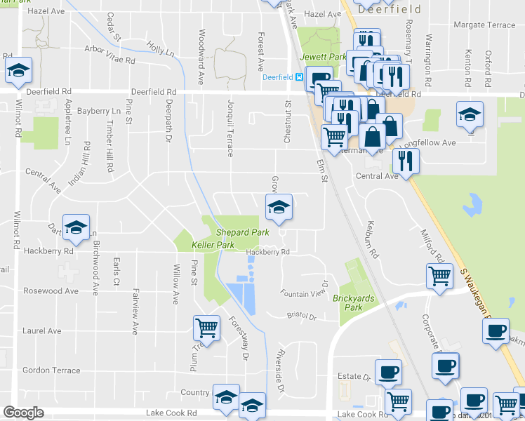 map of restaurants, bars, coffee shops, grocery stores, and more near 507 Radcliffe Circle in Deerfield