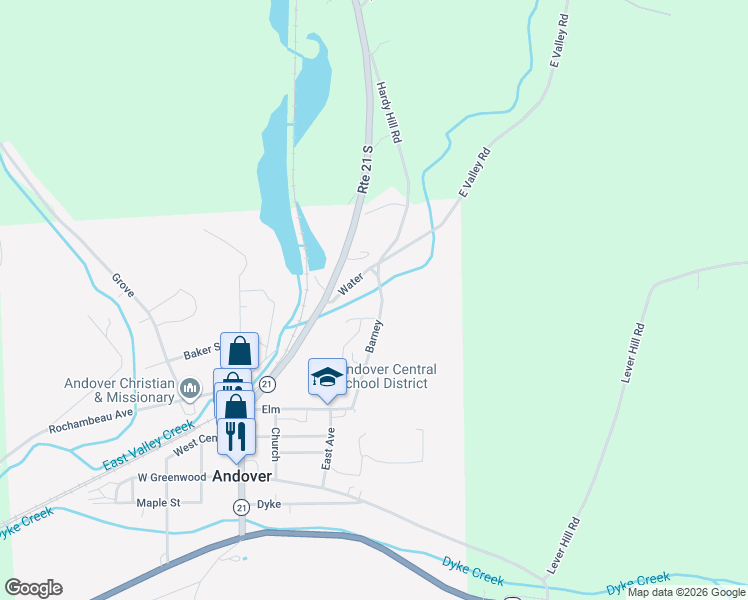 map of restaurants, bars, coffee shops, grocery stores, and more near 23 Barney in Andover