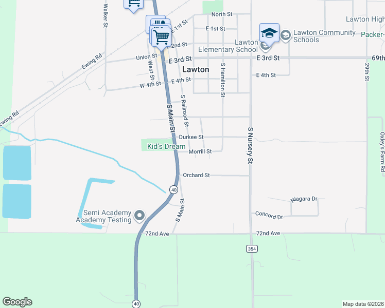 map of restaurants, bars, coffee shops, grocery stores, and more near 132 Morrill Street in Lawton