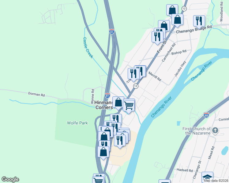 map of restaurants, bars, coffee shops, grocery stores, and more near 20 Fuller Rd in Binghamton