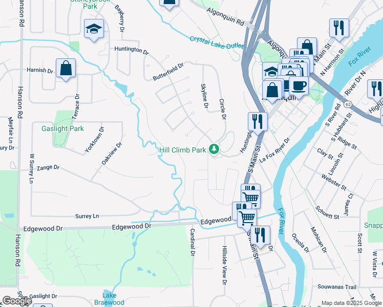 map of restaurants, bars, coffee shops, grocery stores, and more near 780 Concord Ct in Algonquin