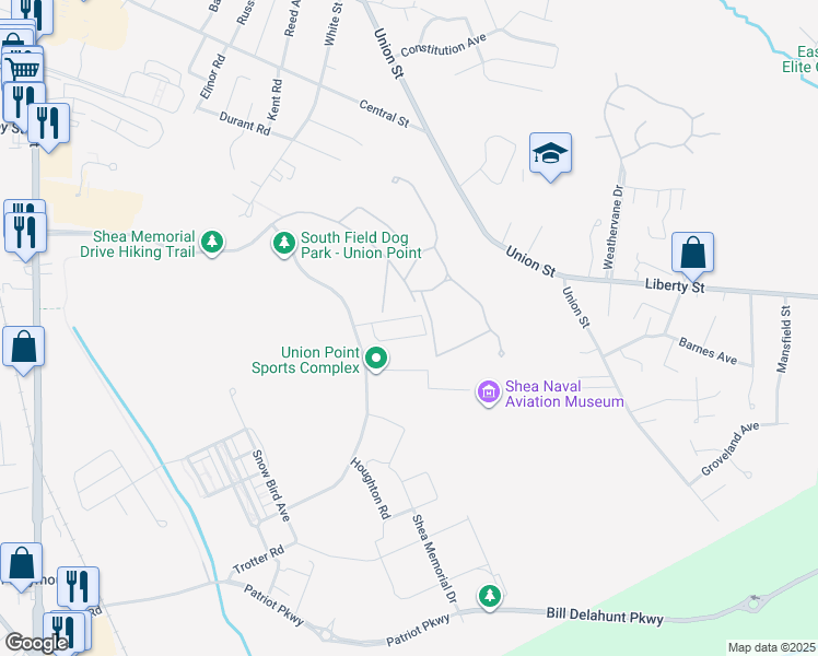 map of restaurants, bars, coffee shops, grocery stores, and more near 387 Shea Memorial Drive in Weymouth