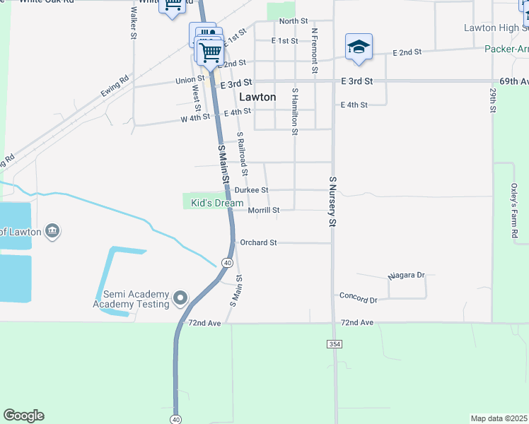 map of restaurants, bars, coffee shops, grocery stores, and more near 132 Morrill Street in Lawton