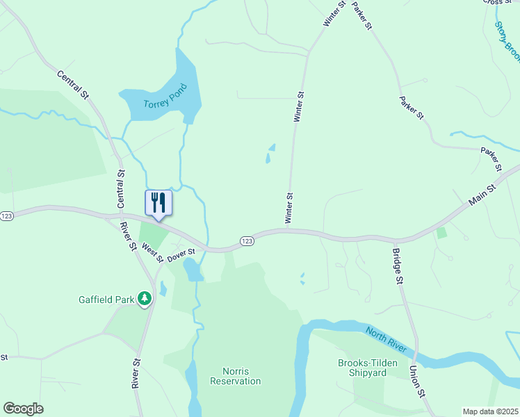 map of restaurants, bars, coffee shops, grocery stores, and more near 3 Winter Street in Norwell