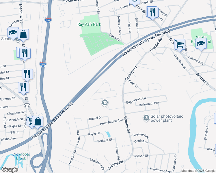 map of restaurants, bars, coffee shops, grocery stores, and more near 286 Szetela Drive in Chicopee