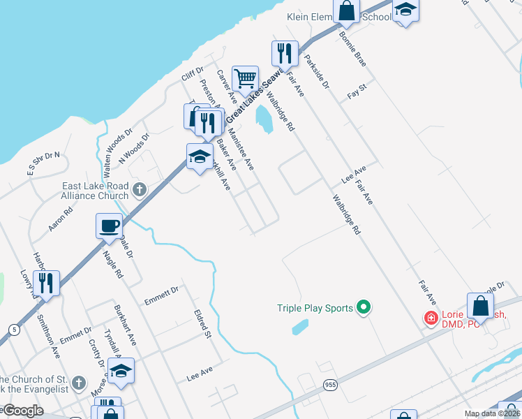 map of restaurants, bars, coffee shops, grocery stores, and more near 544 Manistee Ave in Erie