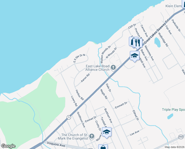 map of restaurants, bars, coffee shops, grocery stores, and more near 4343 Aaron Rd in Erie