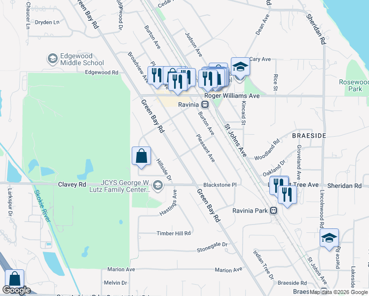 map of restaurants, bars, coffee shops, grocery stores, and more near 661 Washington Place in Highland Park